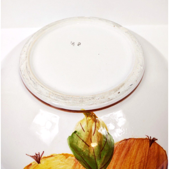 Large Hand Painted Pears Vines Tuscan 9 in Round Serving Bowl Salad Vegetable - Picture 11 of 11